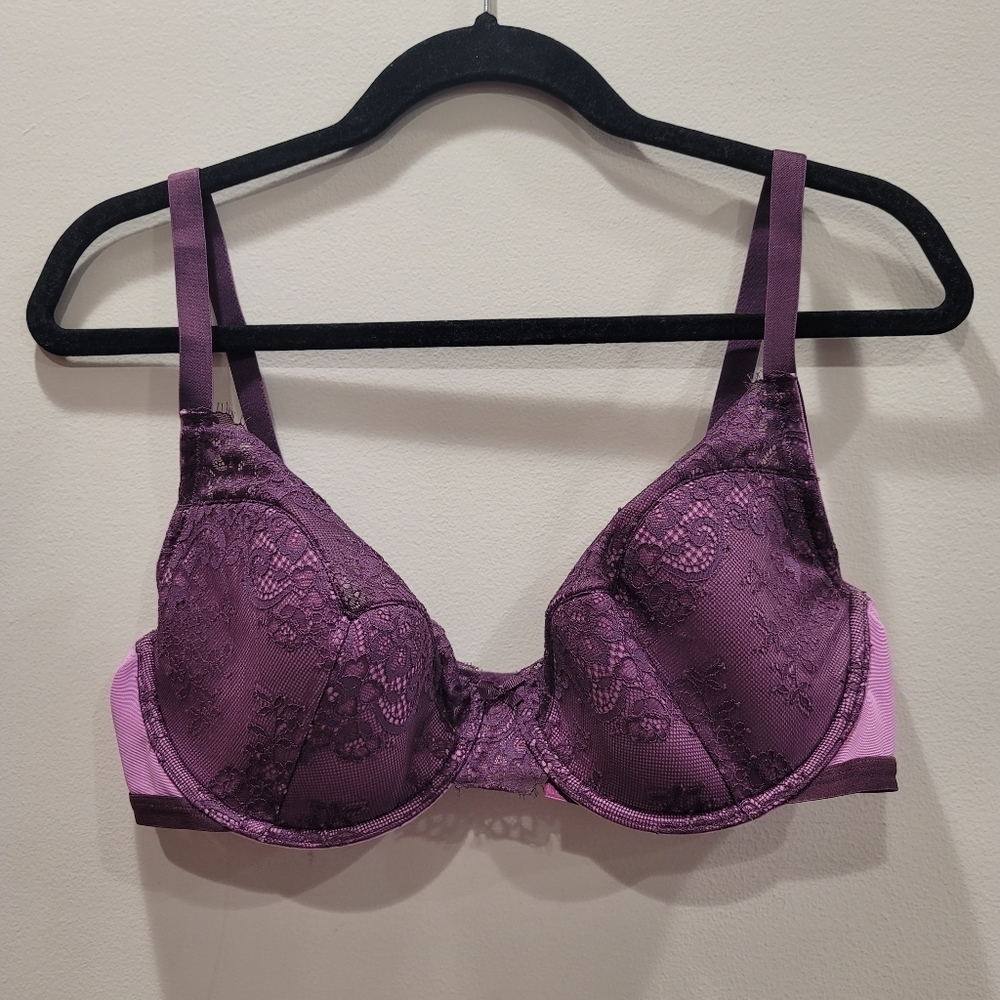 Sz 38DD Purple Adore Me Demi Underwire Lace Overlay Bra